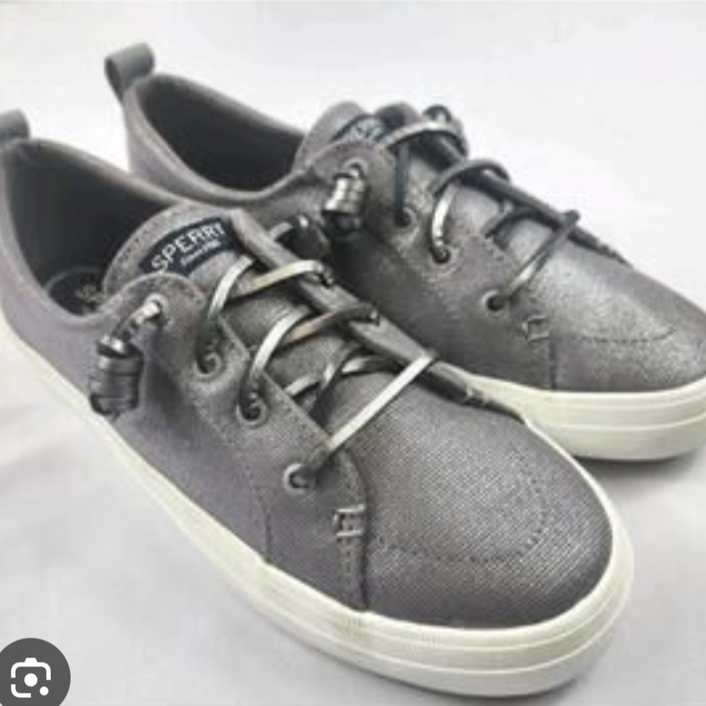 Sperry Metallic Gray Canvas Lace-Up Sneakers